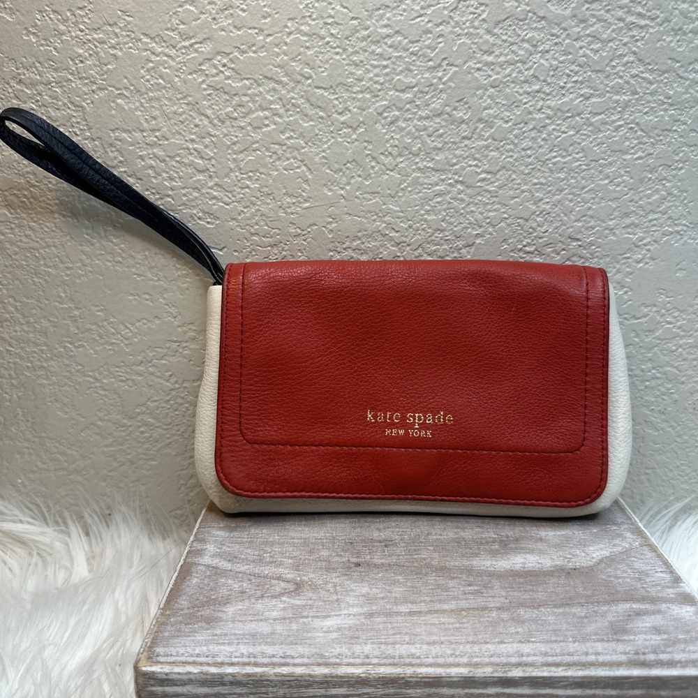 $33 🌙 kate spade new york Red Small Bag Wristlet Polka Dot Lined White READ
